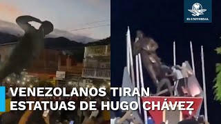 Derriban estatuas de Hugo Chávez durante protestas en Venezuela contra Nicolás Maduro [upl. by Anyat]