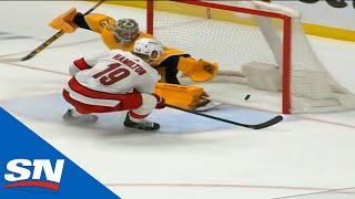 Quickly After Draw Jaccob Slavin Feeds Dougie Hamilton For Nice GameTying Goal [upl. by Glanville]