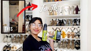 DIY SMALL CLOSET MAKEOVER  DIY SHOE CLOSET  SMALL CLOSET ORGANIZATION [upl. by Nura925]