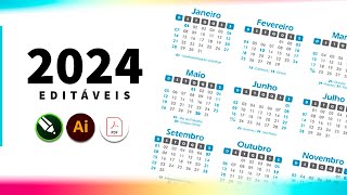 Calendários 2024 editáveis CDR  AI  PDF [upl. by Ecnerewal]