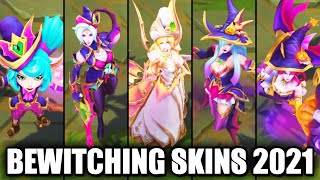 All New Bewitching Skins Spotlight Syndra Nami Fiora Morgana Yuumi Poppy League of Legends [upl. by Yentirb558]