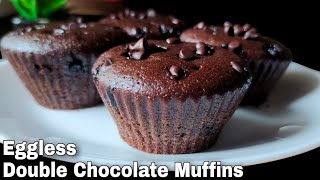 Eggless Double Chocolate Muffins  Chocolate Cup Cakes In Kadhai  Easy Soft Muffins Without Oven [upl. by Weiss]