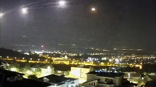 Missiles intercepted at northern Israeli border after barrage of 30 rockets fired from Lebanon [upl. by Akkim]