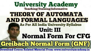 TAFL39Theory of AutomataNormal Form of CFGGreibach Normal FormGNFChomsky Normal Form in HIndi [upl. by Oirogerg]