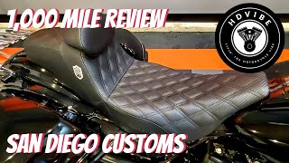 San Diego Customs SDC Pro Series Touring Saddlmen Seat 1000 mile Review on the Road King Special [upl. by Ellimaj]