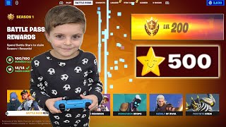 LEVEL 200 My 9 Year Old Kid Spends ALL 500 Fortnite Battle Stars Unlocking FREE Fortnite Skin Styles [upl. by Ccasi507]