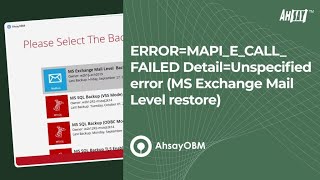 ERROR MAPIECALLFAILED DetailUnspecified error MS Exchange Mail Level restore [upl. by Ronyam]