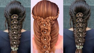 Flower Braid Hairstyles l Diwali Hairstyles 2024 l Bridal Hairstyles Kashees l Back Braid Hairstyle [upl. by Naruq]