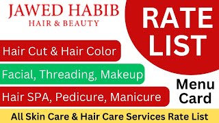 Jawed Habib Salon Price List 2024  Menu Card for Hair Cutting  Facials  Hair SPA  Makeup Charges [upl. by Idnam856]