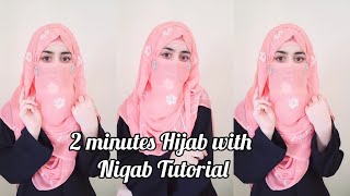 2 minutes Hijab with Niqab Tutorial  How I Do My Niqab Styles amp use Hijab as a cap  zainab [upl. by Ettenaj]