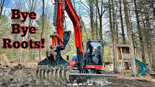 Ripping Roots amp Stumps With The Newe Root Rake amp Kubota KX0804 [upl. by Phina915]