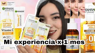 GARNIER EXPRESS ACLARA SERUM VITAMINA C MOCHE  CREMA DE OJOS ANTIOJERAS  RESEÑA 💕 [upl. by Yrok]