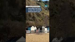 Dog walker has lucky escape after landslide destroys beach huts itvnews [upl. by Ahsitniuq]