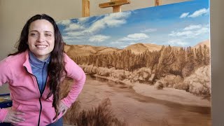 tutorial 154 Pintando el cielo de un paisaje con la técnica de la grisalla [upl. by Ynafit833]