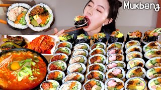 속이 꽉찬 김밥 6종류에 뜨끈한 순두부찌개 퍼먹★땡초김밥 진미오징어채김밥 참치김밥 치즈김밥 소세지김밥 유부김밥ㅣ김밥먹방 리얼먹방 Kimbap REAL ASMR MUKBANG [upl. by Adalai]