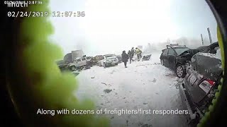 Video shows 119car pileup on I41 as snowy weather impacts rescue efforts by sheriffs department [upl. by Ellehcem83]