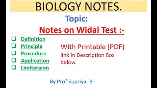 Notes on WIDAL TEST Definition Principle Procedure Application amp Limitataions [upl. by Eisso]