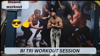 BI  TRI WORKOUT 🦾💪 SESSION gym exercises dailyvlog [upl. by Anelah]