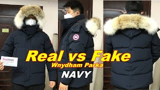 Real vs Fake Canada Goose Wyndham Parka Navy Color [upl. by Ydnyc]