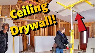 How To Install Ceiling Drywall Using A Drywall Lift [upl. by Seely]