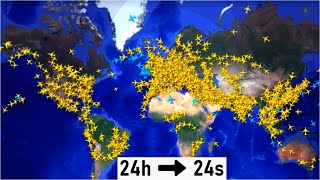 Trafic aérien mondial  24h en 24s [upl. by Akcirre]