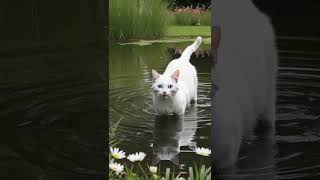 The brave cat overcomes fear shorts funny viralvideo cat [upl. by Oterol]