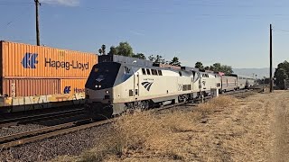 Union Pacific 5856 eastbound intermodal and a late Southwest Chief 3 in Highgrove CA8524 [upl. by Naro]