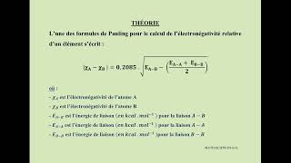 ÉLECTRONEGATIVITE  ÉCHELLE DE PAULING THÉORIE  EXERCICE Pauling Electronegativity Scale [upl. by Esiom975]