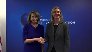 Ue Federica Mogherini incontra Nancy Pelosi a Bruxelles [upl. by Pappas515]