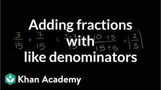 Adding fractions with like denominators  Fractions  PreAlgebra  Khan Academy [upl. by Hubing]