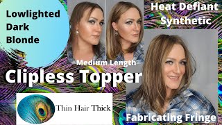 THIN HAIR THICK Clipless Topper  Medium Length Heat Defiant Synthetic Lowlighted Dark Blonde [upl. by Iret]