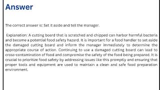 A cutting board is scratched and chipped What should the food handler do [upl. by Lezlie]