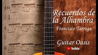 Recuerdos de la Alhambra  Francisco Tarrega Solo  Guitar Tab [upl. by Enneiluj]