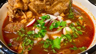 Pozole Rojo de Puerco  Pork Red Pozole [upl. by Marchelle]