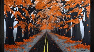 AUTUMN Season Drawing Autumn Trees Step by step  KUZ Fasli Manzarasini chizish [upl. by Steinke731]