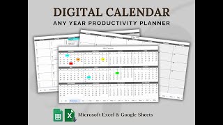 Digital Online Calendar  Any Year Productivity Planner [upl. by Cowden]