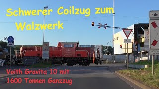 1600 Tonnen Stahl durch Andernach  Voith Gravita 10 BB auf Hafenbahn  Güterzug Bahnübergang BÜ DB [upl. by Oaks760]