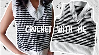 crochet with me hounds tooth vest🤍 [upl. by Sivatnod]