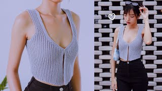 Crochet Ribbed Vest Tutorial  Crochet Kendall Jenner Vest  Chenda DIY [upl. by Ayrb]