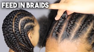 How To Cornrow Your Own Hair with Extensions Feed In for Beginners [upl. by Aicilaf922]