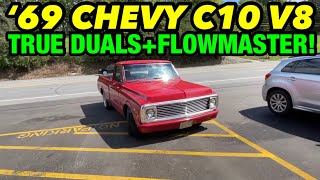 1969 Chevy C10 350 V8 TRUE DUAL EXHAUST w FLOWMASTER OUTLAWS [upl. by Eilsehc75]