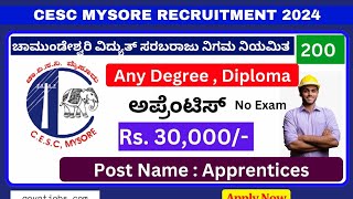 CESC Mysore Recruitment 2024  Apply Online for 200 Apprentice Posts [upl. by Ecienaj284]