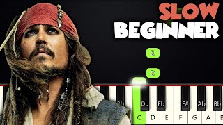 Hes A Pirate  Pirates Of The Caribbean  SLOW BEGINNER PIANO TUTORIAL  SHEET MUSIC by Betacustic [upl. by Adlar]