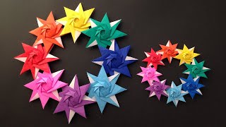 折り紙 2色の星のリース 折り方 Origami star wreath tutorial（niceno1） [upl. by Analise]