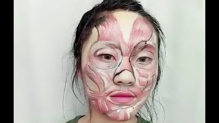 Young woman draws facial muscle anatomy as makeup [upl. by Wurster]