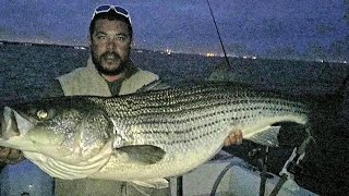 Striped bass chunking April 16th 2015 Raritan Bay [upl. by Dowzall]