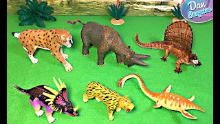 20 Prehistoric Animals  Smilodon Elasmosaurus Dimetrodon Styracosaurus Woolly Rhino Mammoth [upl. by Raeann]