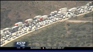 I15 Closes NE of Los Angeles after Bridge Fire [upl. by Aiclid]