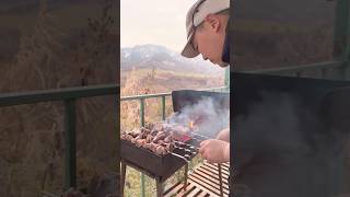 Meat skewer barbecue dinner in nature 🥩 et şiş  food camping cooking asmrfood survival yemek [upl. by Pratt605]