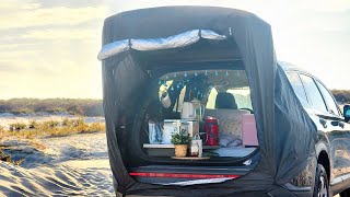 WINTER BEACH CAMPING  Easy No Build Camping at Assateague Island  SOLO CAR CAMPING [upl. by Beichner]